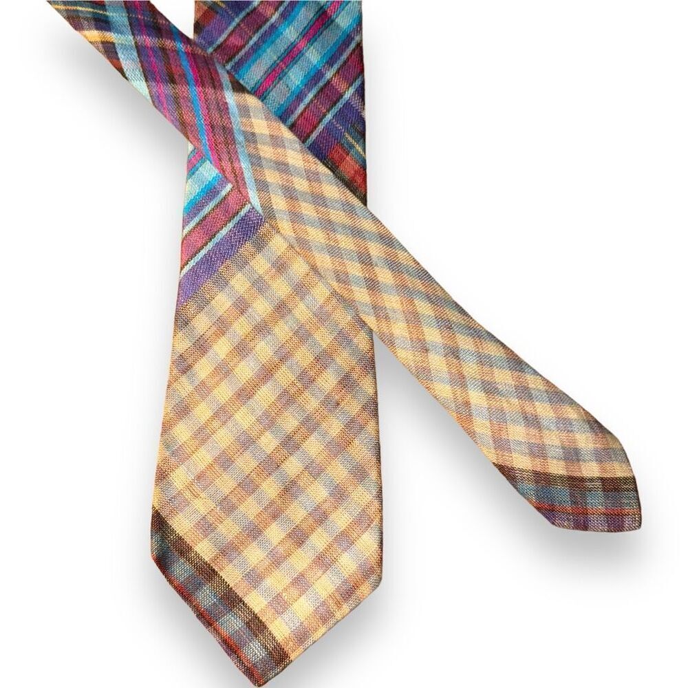 Missoni Multicolored Check Handmade in Italy 100% Linen Tie